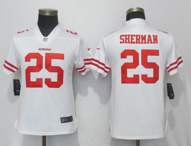Women San Francisco 49ers #25 Sherman White Nike Vapor Untouchable Playe NFL Jerseys->new york jets->NFL Jersey